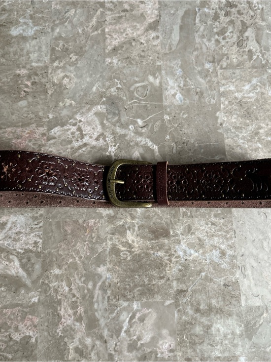 Abercrombie & Fitch Women\'s 100% Leather Floral Embossed Belt Size L Y2K 90s VTG main image 8